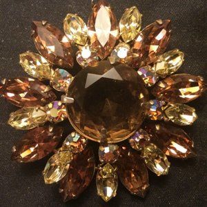 Antique/Vintage Regency Honey & Lemon Citrine & Aurora Borealis Brooch